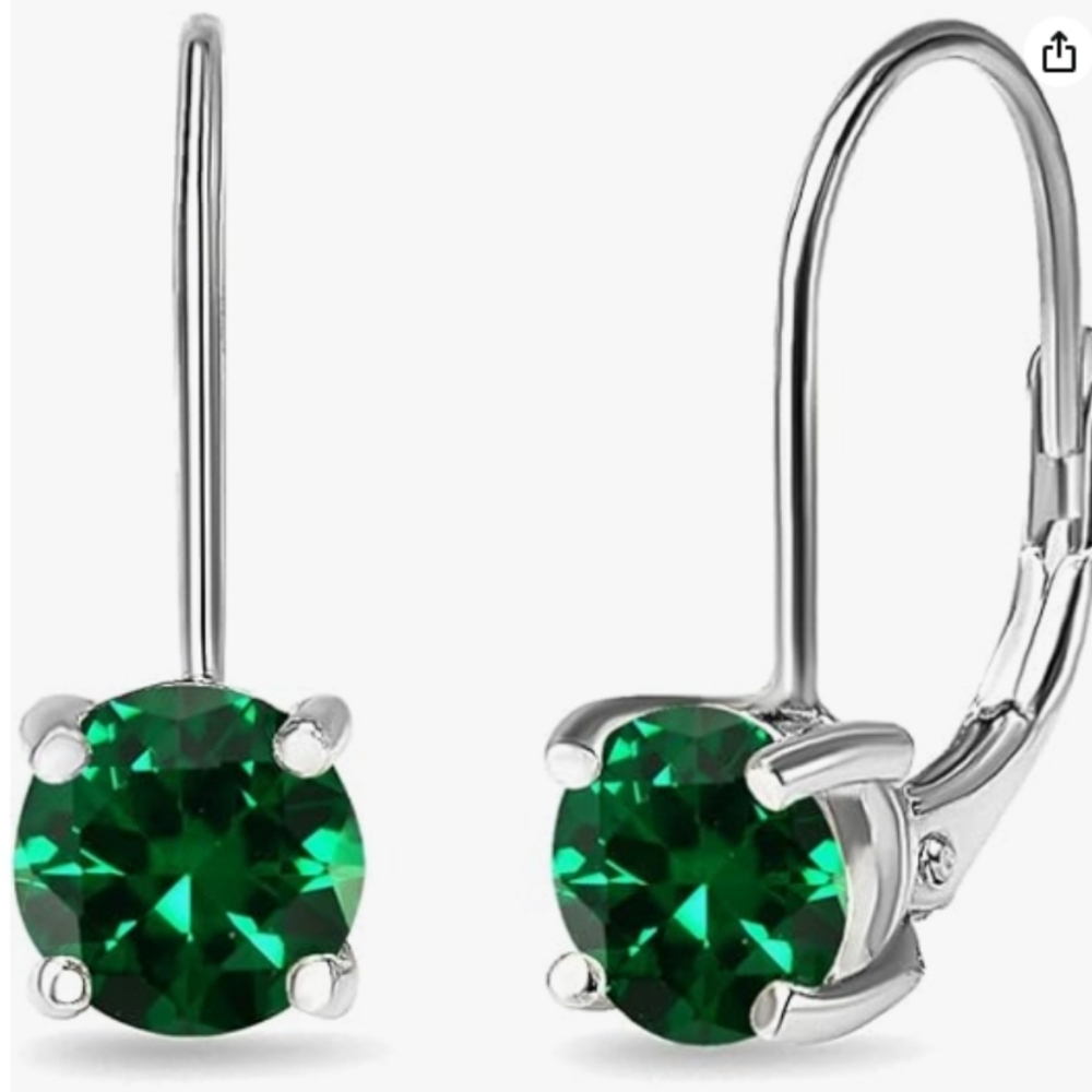 Sterling Silver w/ Faux Emerald Dangling Earings